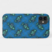 青い背景の可愛い小さな魚のパターン Case-Mate iPhoneケース (裏面(横))