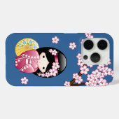 青い背景の可愛い日本の芸者こけし人形 - 春 Case-Mate iPhoneケース (裏面 (横))
