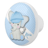 青い背景の可愛い漫画の象 セラミックノブ (右)