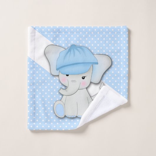 青い背景の可愛い漫画の象 バスタオルセット (ウォッシュタオル)