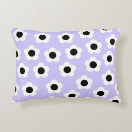 青い背景の可愛い白黒の花 アクセントクッション