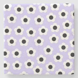 青い背景の可愛い白黒の花 ストーンコースター