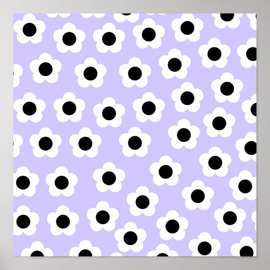 青い背景の可愛い白黒の花 ポスター (正面)