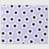 青い背景の可愛い白黒の花 ラッピングペーパー (フラット)