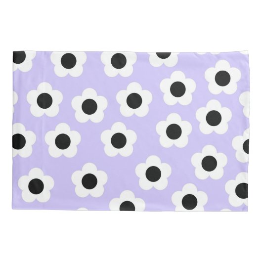 青い背景の可愛い白黒の花 枕カバー (裏面)