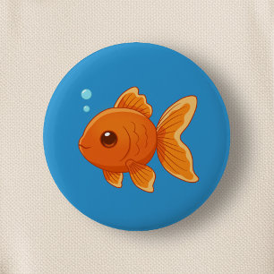 青い背景の可愛い金魚のイラスト 缶バッジ