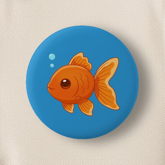 青い背景の可愛い金魚のイラスト 缶バッジ