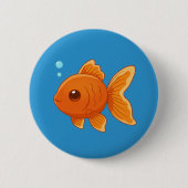 青い背景の可愛い金魚のイラスト 缶バッジ (正面)