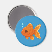 青い背景の可愛い金魚のキャラクターイラスト マグネット (正面/裏面)
