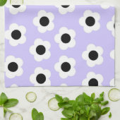 青い背景の可愛い黒と白の花 キッチンタオル (折り畳み)