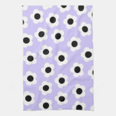 青い背景の可愛い黒と白の花 キッチンタオル (縦)