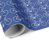 青い背景の多くの白い自転車アイコン ラッピングペーパー (ロールコーナー)