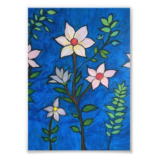 青い背景の幻想的な花 フォトプリント            (正面)
