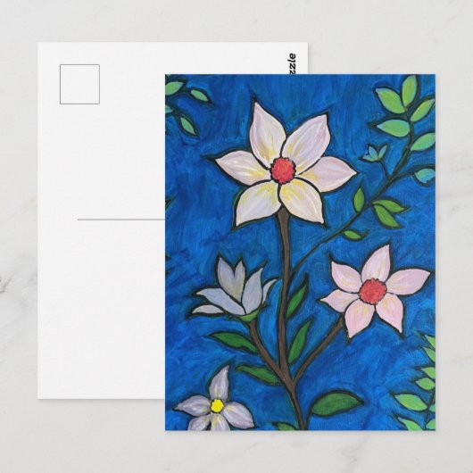 青い背景の幻想的な花 ポストカード (正面/裏面)