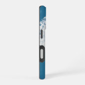青い背景の抽象的な木 iPhone 16ケース (右側面)