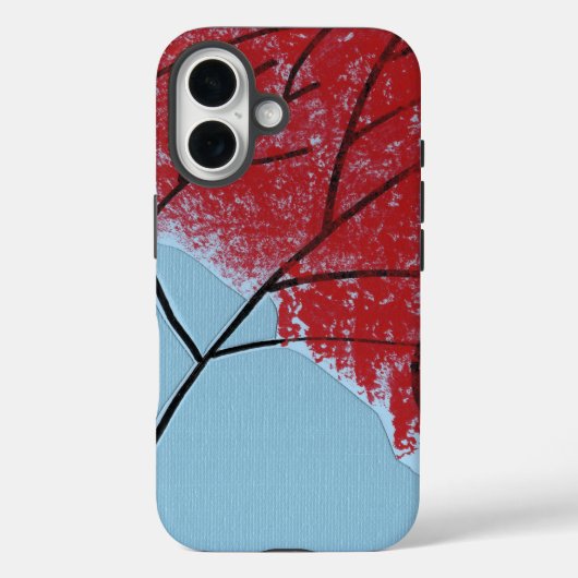 青い背景の抽象的な赤い木の葉 Case-Mate iPhoneケース (裏面)