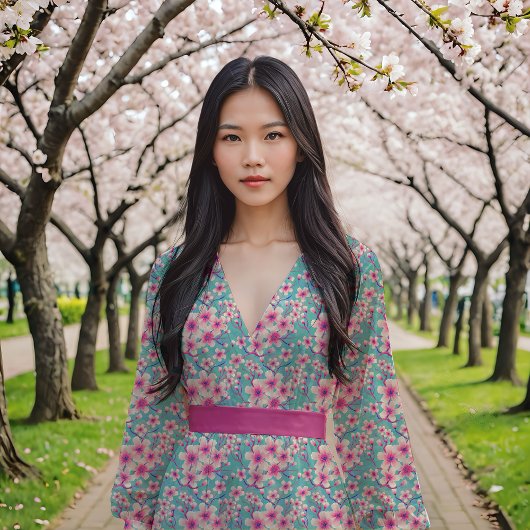 青い背景の桜 ファブリック