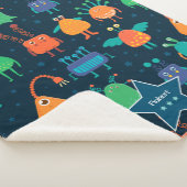 青い背景の楽しいカラフルエイリアンパターン(子供向け) シェルパブランケット (3/4)