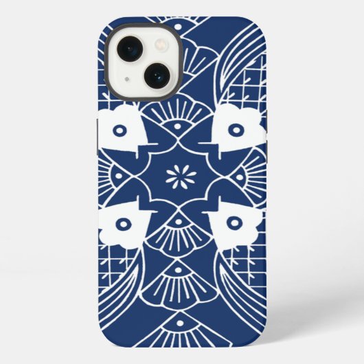 青い背景の水中魚デザイン iPhoneケース (裏面)