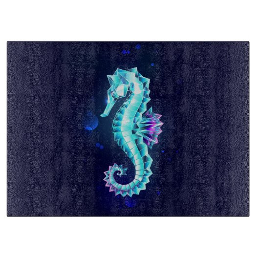 青い背景の水晶アイスシーホース カッティングボード (正面)