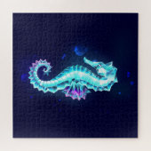 青い背景の水晶アイスシーホース ジグソーパズル (横)