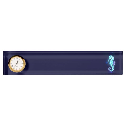 青い背景の水晶アイスシーホース デスクネームプレート (正面)