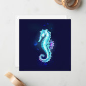 青い背景の水晶アイスシーホース ノートカード (正面/裏面インサイチュ)