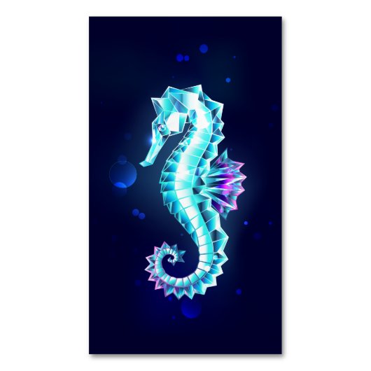 青い背景の水晶アイスシーホース マグネット名刺 (正面縦)