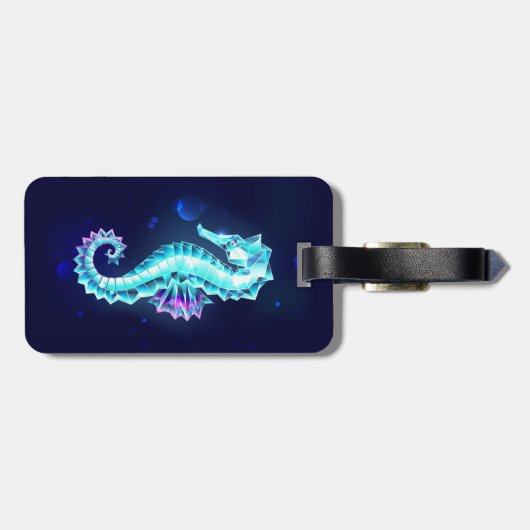 青い背景の水晶アイスシーホース ラゲッジタグ (裏面横)