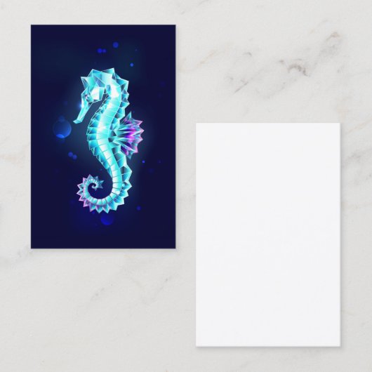 青い背景の水晶アイスシーホース 名刺 (正面/裏面)