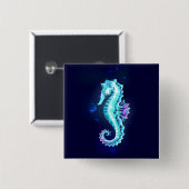 青い背景の水晶アイスシーホース 缶バッジ (正面&裏面)