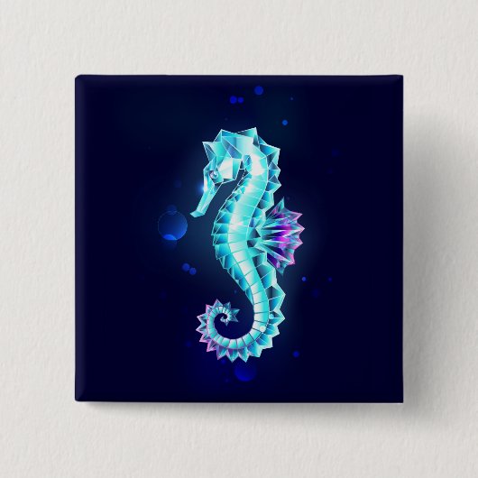 青い背景の水晶アイスシーホース 缶バッジ (正面)