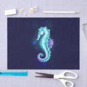 青い背景の水晶アイスシーホース 薄葉紙 (クラフト)