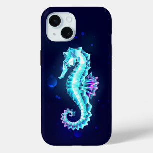 青い背景の水晶アイスシーホース iPhone 15ケース