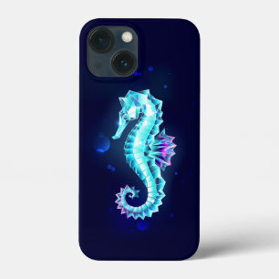 青い背景の水晶アイスシーホース iPhone 13 MINIケース