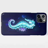 青い背景の水晶アイスシーホース iPhoneケース (裏面横)