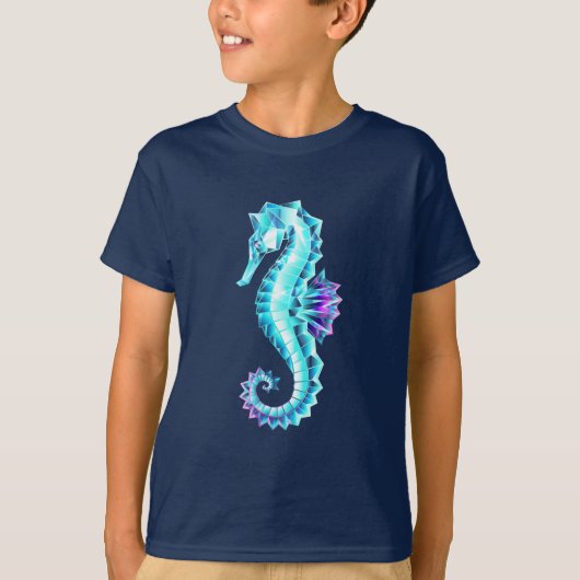 青い背景の水晶アイスシーホース Tシャツ (正面)