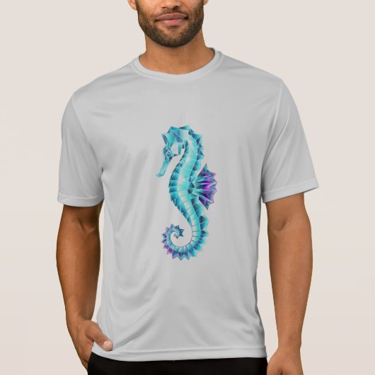 青い背景の水晶アイスシーホース Tシャツ (正面)