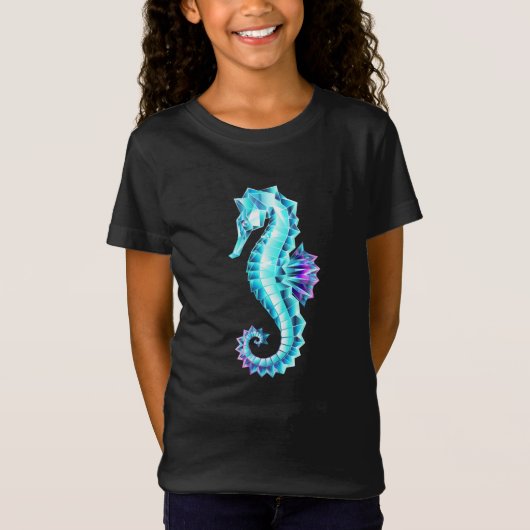 青い背景の水晶アイスシーホース Tシャツ (正面)