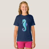 青い背景の水晶アイスシーホース Tシャツ (正面フル)