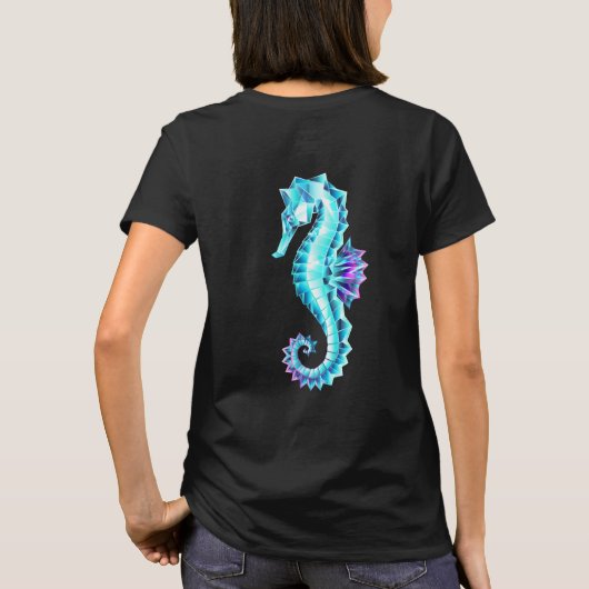 青い背景の水晶アイスシーホース Tシャツ (裏面)