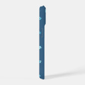 青い背景の水玉忘れな草 iPhone 15ケース (右側面)