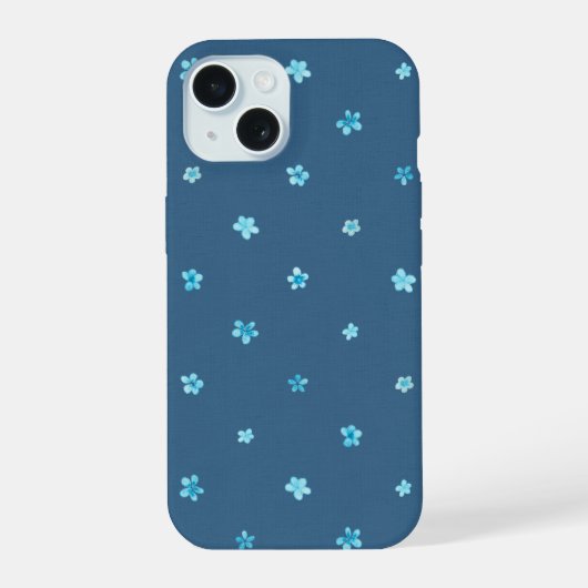 青い背景の水玉忘れな草 iPhone 15ケース (裏面)