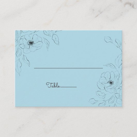 青い背景の淡い色のAnemone~フラット プレイスカード (正面)