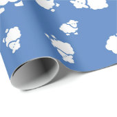 青い背景の漫画の羊 ラッピングペーパー (ロールコーナー)