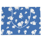 青い背景の漫画の羊 ラージペーパーバッグ (正面)