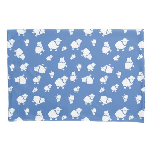 青い背景の漫画の羊 枕カバー (正面)