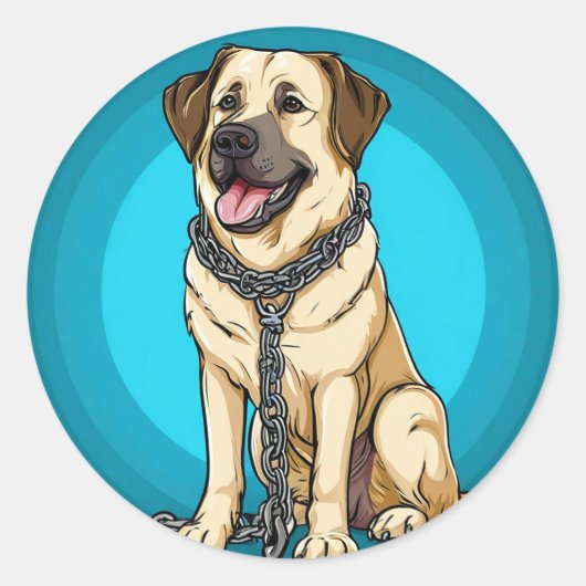 青い背景の犬 ラウンドシール (正面)