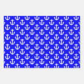 青い背景の白いいかり ラッピングペーパーシート (正面3)