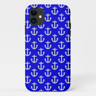 青い背景の白いいかり iPhone 11 ケース